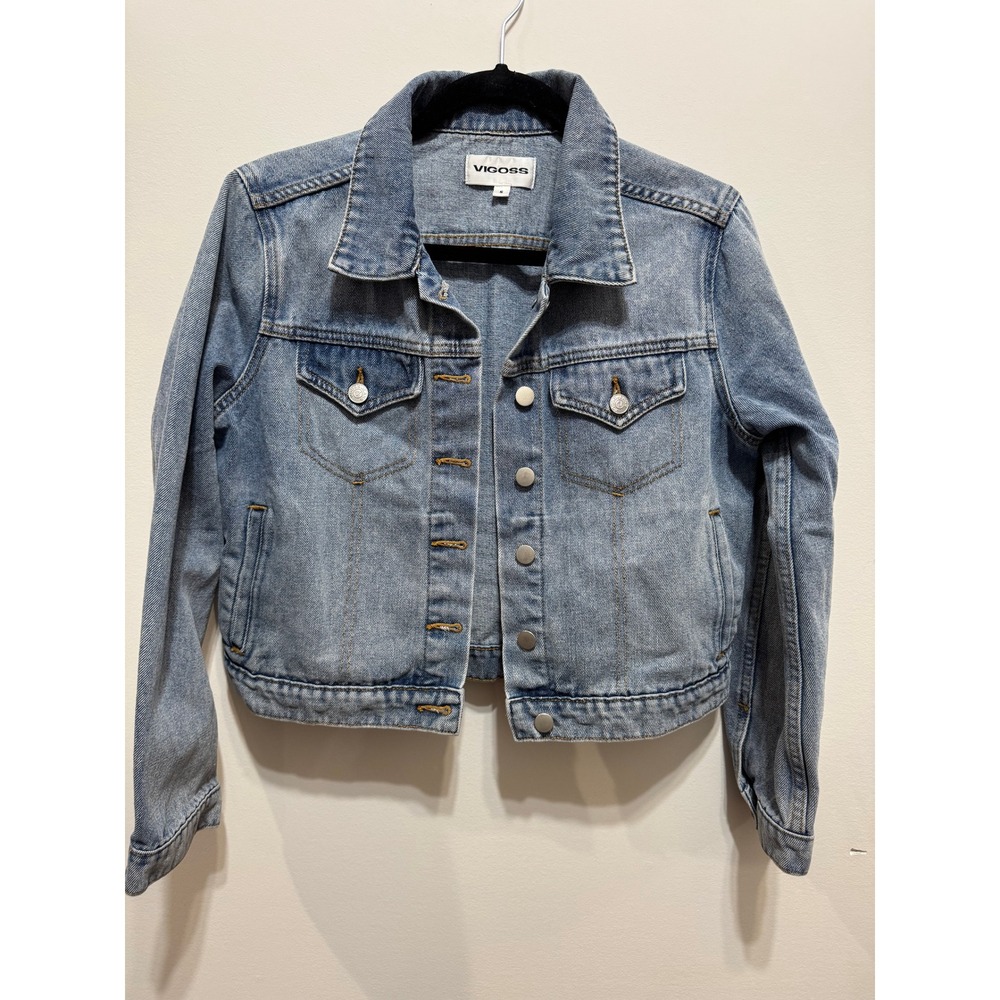 Vigoss Womens Light Wash Denim Trucker Jacket Blue Cropped Small